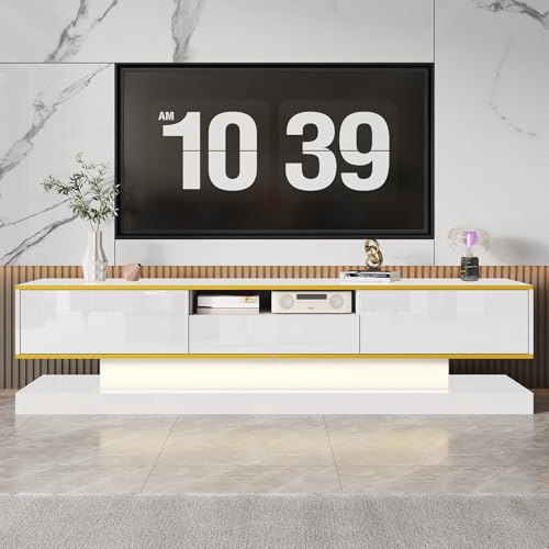 Moderner TV-Schrank mit drei Schubladen und einem offenen Fach - Hochglanz mit farbwechselnden LED-Leuchten, 180 * 38 * 45cm,B von JINGEDD