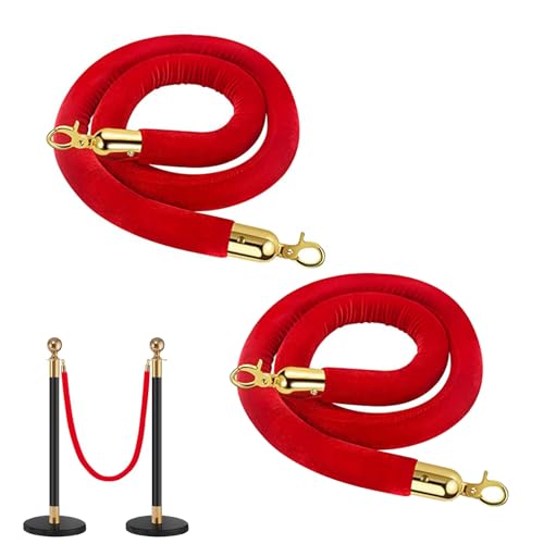 JINGHANGER 2 Stück Barrier Ropes Rotes Samtseil Absperrseil Tau Seil Verbindungstau Abgrenzung Personen Personenleitsystem Absperrband 150cm von JINGHANGER