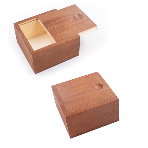JINGHANGER 2 Stück Holz Geschenkbox mit Schiebedeckel Klein Aufbewahrungsbox Holzkiste mit Deckel Dekoration Geschenkkiste 9x9x5 cm von JINGHANGER