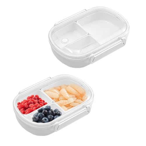 JINGHANGER 2 Stück Snackbehälter mit 3 Fächern 18x13,3x4,8 cm Bento Snackbox Frischhaltedosen mit Deckel Wiederverwendbar Kleine Snackbehälter für Mini Kühlschrank von JINGHANGER