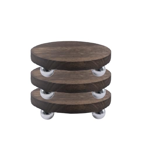 JINGHANGER 3 Stück Mini Rund Holz Hocker Display Ständer Vintage Holz Topfpflanzenständer Holz Riser Ständer Präsentationsständer für Blumentopf Terrasse Zuhause 15cm von JINGHANGER