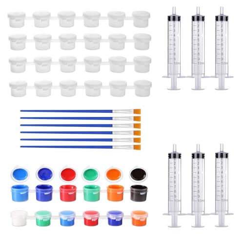 Leere Farbstreifen Set Töpfe 6 Streifen Leere Farbbehälter mit Deckel und 6 Stück Flacher Pinsel 6 Stück 10ml Plastikspritzen für Kindermalerei und DIY Kunsthandwerk Leere Farbstreifen Set Töpfe 6 Streifen Leere Farbbehälter mit Deckel und 6 Stück Flacher Pinsel 6 Stück 10ml Plastikspritzen für Kindermalerei und DIY Kunsthandwerk von JINGHANGER