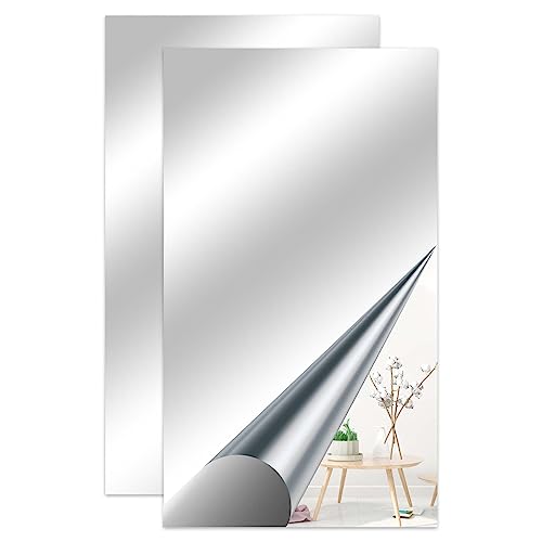 JINGIHE 2 x Spiegel, selbstklebend, flexibel, Wandspiegel, selbstklebend, 70 x 40 cm, Spiegel zum Aufkleben ohne Glas, Spiegel, selbstklebend, ohne Rahmen, selbstschneidendes Spiegelpapier von JINGIHE