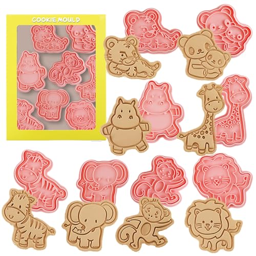 JINGIHE 8 Stück Tiere Keksausstecher, Plastik Stempel Kinder Ausstechformen Keksstempel, 3D Plätzchen Ausstecher für Fondant Cookie Brot Keks DIY Küche Backen Zubehör von JINGIHE