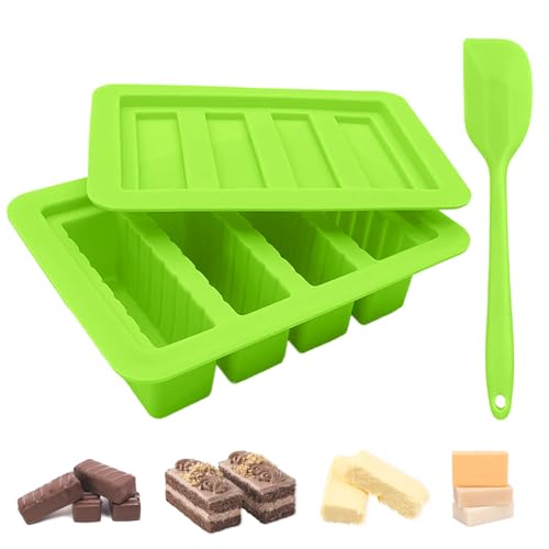 JINGIHE Backform Silikonform mit 4 Mulden, Riegelform Butter Schokoladenform Tief Silikon mit Spatel, Silikonformen Kit für Brownie Schokolade Müsliriegel Energieriegel Muffins Waffeln Seife(Grün) von JINGIHE
