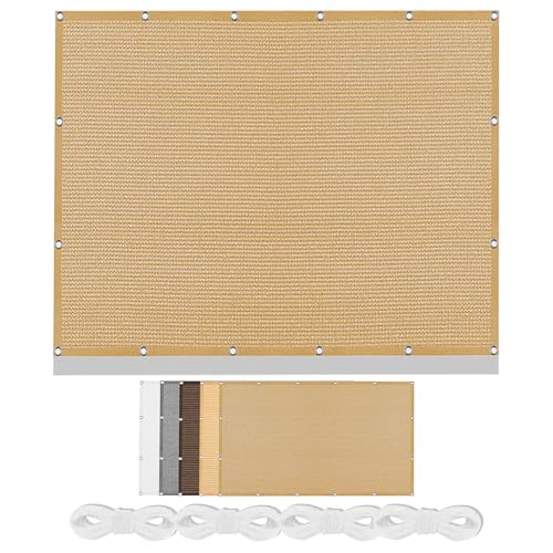Sonnenschutz Sonnensegel 720 x 820 cm Rechteckig Atmungsaktiv Sonnenschutz Windschutz Schatten Mesh Abdeckung mit Ösen Segeltuch 4 × 1.5 M Seile für Balkon Garten, Sandgelb von JINGJEMA