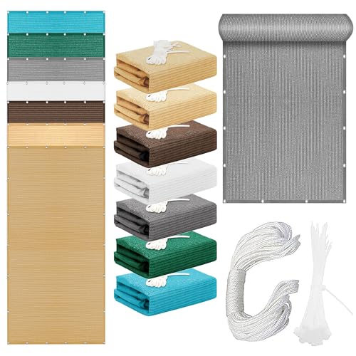 Sonnensegel Rechteckig 400 x 670 cm Rechteckig Atmungsaktiv 98% UV Schutz Rechteck Markisensegel mit Spannseilen mit Ösen für Terrasse Camping, Hellgrau von JINGJEMA