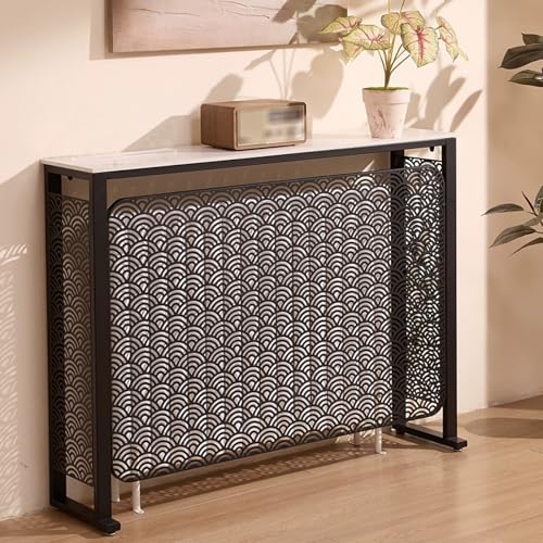 JINGJIAOPLSD Heizkörper Regal mit Kreativem Hohlmuster, Heizkörperverkleidung für Zuhause, Marmorplatte und Metallrahmen, für Wohnzimmer, Schlafzimmer, Arbeitszimmer(Black,140x90x25cm/55x35x10in) von JINGJIAOPLSD