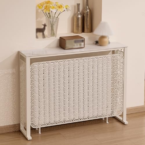 JINGJIAOPLSD Heizkörper Regal mit Kreativem Hohlmuster, Heizkörperverkleidung für Zuhause, Marmorplatte und Metallrahmen, für Wohnzimmer, Schlafzimmer, Arbeitszimmer(White,140x90x25cm/55x35x10in) von JINGJIAOPLSD