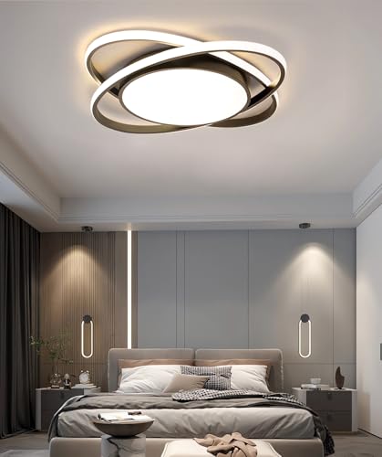 72W LED-Deckenleuchte Moderne runde schwarze Deckenlampe Ferngesteuerte dimmbare Einbau-Deckenbeleuchtung 3000-6500K Schlafzimmerbeleuchtung Geeignet für Arbeitszimmer Flur Küche (Schwarz, Φ63cm) von JINGKER