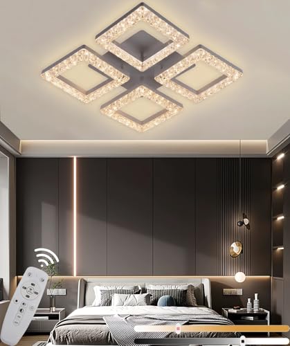 JINGKER LED-Deckenleuchte Kristall-Acryl-Deckenlampe Rechteckige,rautenförmige Deckenbeleuchtung Dimmbare Leuchte für Schlafzimmer, Wohnzimmer und Esszimmer Mit Fernbedienung 3200-6500K (4 Köpfe) von JINGKER