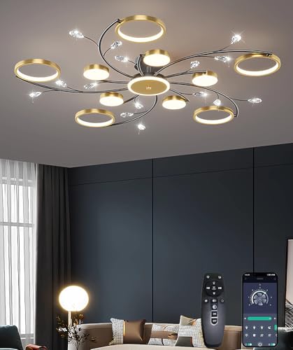 JINGKER LED dimmbare Kristall-Kronleuchter mit Fernbedienung einstellbar 3000K-6000K 110W Multi Kopf Deckenleuchte für Wohn-Schlafzimmer-Essen Energieeinsparung Warm Cool White (10+1 Köpfe) von JINGKER