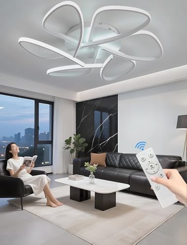 JINGKER Minimalistische LED-Kronleuchter 72W Halbversenkte Deckenleuchte,mit Fernbedienung verstellbar Metall-Deckenleuchte Farbtemperatur Geeignet Schlafzimmer,Arbeitszimmer Sonstiges (Weiß, Groß) von JINGKER