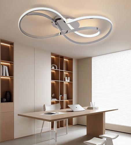 LED-Deckenleuchte Moderne kreative ringförmige Deckenleuchten Deckenlampe Wohnzimmer Dimmbare Deckenleuchte mit Fernbedienung für Schlafzimmer, Esszimmer und Arbeitszimmer (Chrom, L60cm) von JINGKER