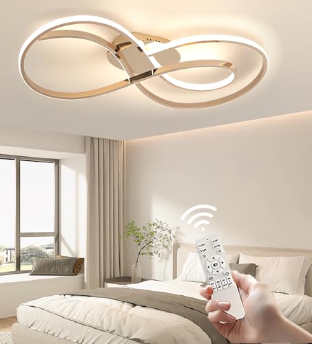 LED-Deckenleuchte Moderne kreative ringförmige Deckenleuchten Deckenlampe Wohnzimmer Dimmbare Deckenleuchte mit Fernbedienung für Schlafzimmer, Esszimmer und Arbeitszimmer (Gold, L60cm) von JINGKER