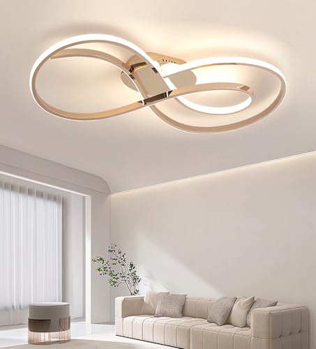 LED-Deckenleuchte Moderne kreative ringförmige Deckenleuchten Deckenlampe Wohnzimmer Dimmbare Deckenleuchte mit Fernbedienung für Schlafzimmer, Esszimmer und Arbeitszimmer (Gold, L80cm) von JINGKER
