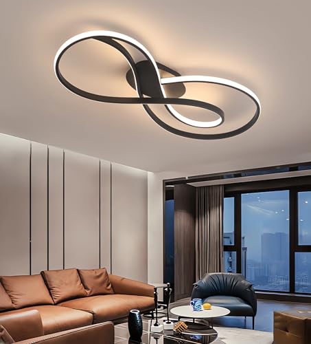 LED-Deckenleuchte Moderne kreative ringförmige Deckenleuchten Deckenlampe Wohnzimmer Dimmbare Deckenleuchte mit Fernbedienung für Schlafzimmer, Esszimmer und Arbeitszimmer (Schwarz, L80cm) von JINGKER