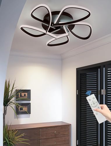 Minimalistische LED-Kronleuchter 38W Halbversenkte Deckenleuchte,mit Fernbedienung verstellbar Metall-Deckenleuchte Farbtemperatur Geeignet Schlafzimmer,Arbeitszimmer Sonstiges (Schwarz, Klein) von JINGKER