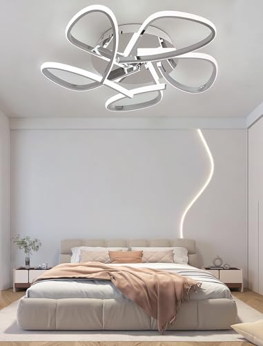 Minimalistische LED-Kronleuchter 38W Halbversenkte Deckenleuchte,mit Fernbedienung verstellbar Metall-Deckenleuchte Farbtemperatur Geeignet Schlafzimmer,Arbeitszimmer Sonstiges (Verchromt, Klein) von JINGKER