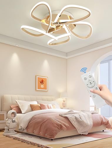 Minimalistische LED-Kronleuchter 38W Halbversenkte Deckenleuchte,mit Fernbedienung verstellbar Metall-Deckenleuchte Farbtemperatur Geeignet Schlafzimmer,Arbeitszimmer Sonstiges (Vergoldet, Klein) von JINGKER