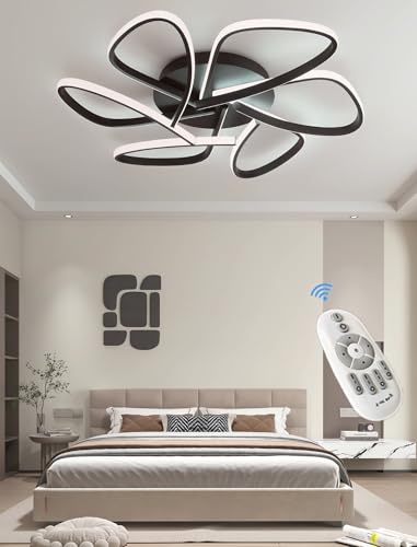 Minimalistische LED-Kronleuchter 72W Halbversenkte Deckenleuchte,mit Fernbedienung verstellbar Metall-Deckenleuchte Farbtemperatur Geeignet Schlafzimmer,Arbeitszimmer Sonstiges (Schwarz, Groß) von JINGKER