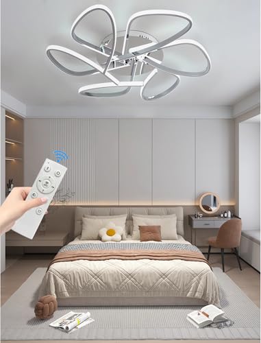 Minimalistische LED-Kronleuchter 72W Halbversenkte Deckenleuchte,mit Fernbedienung verstellbar Metall-Deckenleuchte Farbtemperatur Geeignet Schlafzimmer,Arbeitszimmer Sonstiges (Verchromt, Groß) von JINGKER