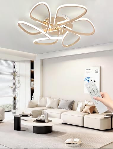 Minimalistische LED-Kronleuchter 72W Halbversenkte Deckenleuchte,mit Fernbedienung verstellbar Metall-Deckenleuchte Farbtemperatur Geeignet Schlafzimmer,Arbeitszimmer Sonstiges (Vergoldet, Groß) von JINGKER