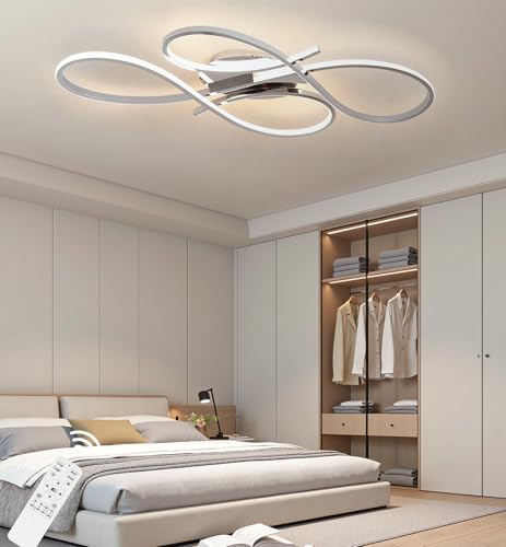 Moderne LED-Deckenleuchte, kreative unregelmäßige Form Schlafzimmer-Deckenlampe mit Fernbedienung dimmbare Deckenlichter, einstellbare Helligkeit von 10 % bis 100 % für Wohnzimmer (Chrom, L60cm) von JINGKER