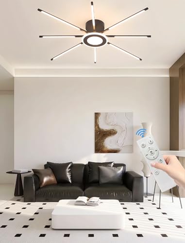 Schwarze lineare LED-Deckenleuchten Dimmbare halbversenkte Deckenleuchten Verstellbare Metallausführung Fernbedienung Geeignet Innenbeleuchtungsszenarien Wohnzimmer Schlafzimmer (Schwarz, 8-Kopf) von JINGKER