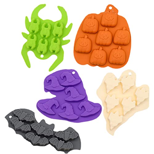 JINGLING 2 Pcs Halloween-Silikon-Kuchenformen | 5 Teile/Set Halloween Geist Kürbis Fledermaus Spinne Zauberer Backform | DIY Candy Silikonform für Schokolade Cupcakes Kuchendekorationen von JINGLING