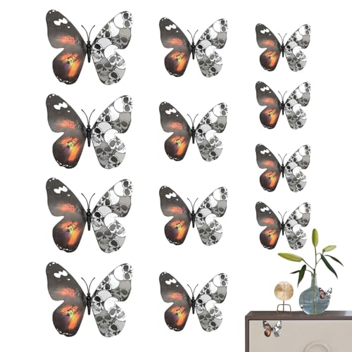 JINGLING 3D-Schmetterlings-Aufkleber, 12 Aufkleber, Blumen, Skelette, Fenster, 3D, für Haus, Büro, Schlafzimmer, Klassenzimmer, Geburtstag, Halloween, Innendekoration von JINGLING