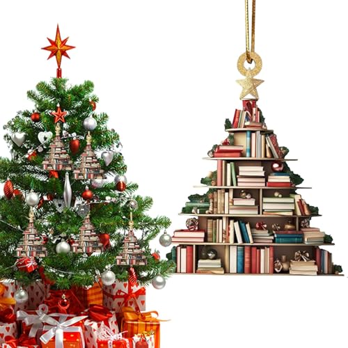 JINGLING Buchdekoration in Form eines Weihnachtsbaums, 2D-Weihnachtsanhänger, Buch für Buchliebhaber, festliche Ornamente für Fensterbank, Terrasse, Garten, Partys von JINGLING
