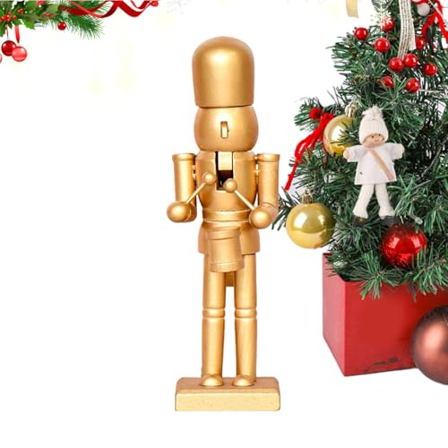 JINGLING Dekorative Statue Nussknacker Holzkunst Weihnachten Nussknacker Ornament Gold für Tablet Kamin Fensterbank Nacht Saisonale Dekoration von JINGLING