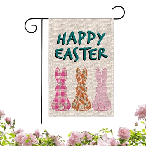 JINGLING Frohe Ostern, Gartenflagge mit Osterhasen | rustikale Bauernhofflagge, 30,5 x 45,7 cm, Gartenflagge, Osterhase, Außendekoration für den Ferienhof, von JINGLING