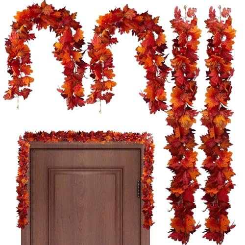 JINGLING Herbstblättergirlande – 4 Stück dekorative Girlanden Fake Thanksgiving, Dekoration für die Ernte, wetterfest, für Eingang, Wand, Balkon, Garten, Außenbereich, Fenster von JINGLING