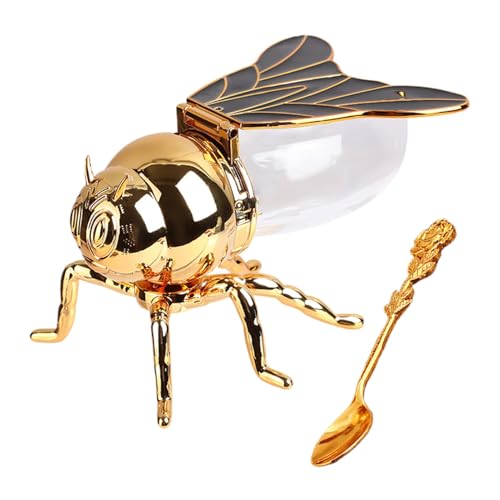 JINGLING Honigtopf in Bienenform, Honigbehälter, süße Honigtöpfe mit Löffel | Tierstatue, goldene Zuckerhalterschale, Sirupspender für Sirup, Gewürze und Öl JINGLING Honigtopf in Bienenform, Honigbehälter, süße Honigtöpfe mit Löffel | Tierstatue, goldene Zuckerhalterschale, Sirupspender für Sirup, Gewürze und Öl von JINGLING