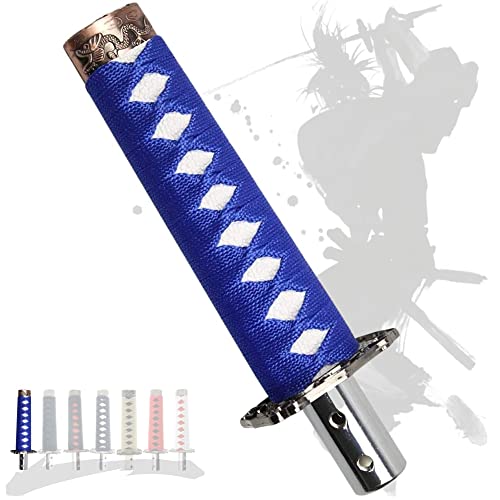 JINGLING Schaltknauf Samurai-Schwert Katana Manual Stick AT MT Auto Universal Custom Schalthebelkopf mit 4 Arten von Adaptern (Blau und Weiß, 20CM) von JINGLINGKJ