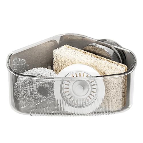 JINGLING Schwammhalter für Küchenspüle | Spülbecken-Organizer mit Eck-Schwammhalter für Küche | Organizer für Badezimmer mit Abfluss und Saugnapf für Geschirrtücher und Seife von JINGLING
