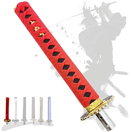 JINGLING Schaltknauf Samurai-Schwert Katana Manual Stick AT MT Auto Universal Custom Schalthebelkopf mit 4 Arten von Adaptern (rot und schwarz, 30,8 cm) von JINGLINGKJ