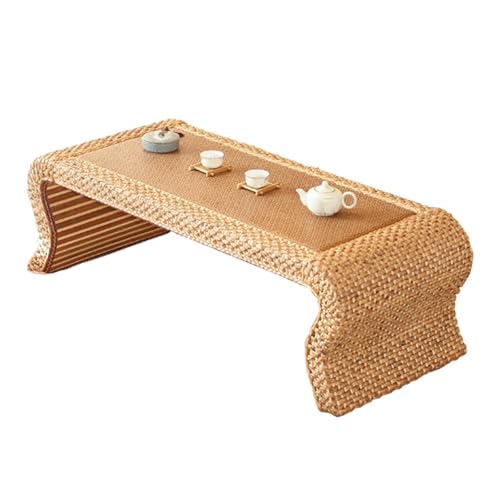 JINGSHIQIAOPL Handgeflochtener Rattan Tatami-Couchtisch, Wasserfester, Kratzfester Bambus Niedriger Tisch für Wohnzimmer, Schlafzimmer, Balkon und Tatami-Zimmer(80x50x38cm/32x20x15in) von JINGSHIQIAOPL