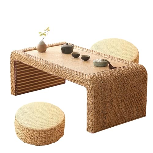 JINGSHIQIAOPL Handgewebter Rattan Tatami-Couchtisch, Tisch Niedrig zum Sitzen Auf Dem Boden, Japanischer Bodentisch für Teemeditation Im Wohnzimmer(80x50x38cm/32x20x15in) von JINGSHIQIAOPL