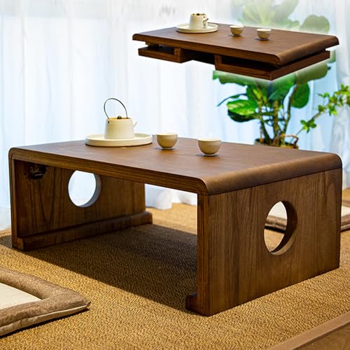 JINGSHIQIAOPL Japanischer Klappbarer Tatami-Couchtisch, Niedriger Tisch Aus Massivholz mit Platzsparendem Design für Meditation, Teezeremonie und Wohnzimmer(120x55x35cm/47x22x14in) von JINGSHIQIAOPL