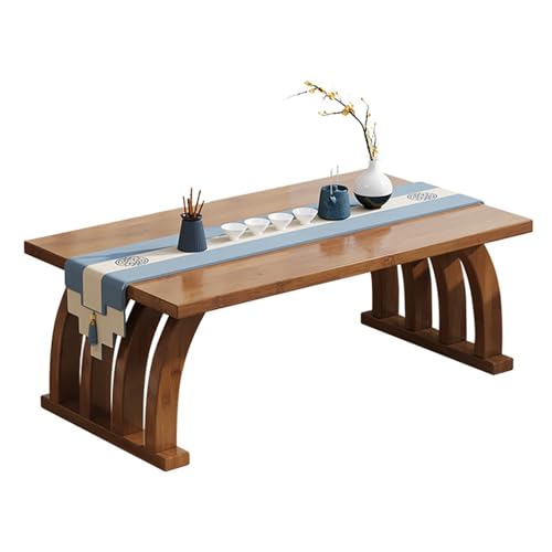JINGSHIQIAOPL Japanischer Niedriger Tisch Aus Bambus, Tatami-Couchtisch mit Geschwungenen Beinen, Bodentisch für Wohnzimmer, Meditation, Laptop-Schreibtisch, Erkerfenster(80cm/32in) von JINGSHIQIAOPL