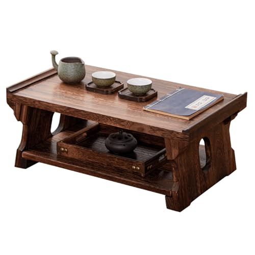 JINGSHIQIAOPL Japanischer Tatami-Couchtisch Aus Massivholz, Niedriger Tisch mit Versteckter Schublade, Bodentisch Klappbar für Wohnzimmer, Schlafzimmer und Meditation(60x35x23cm/24x14x9in) von JINGSHIQIAOPL