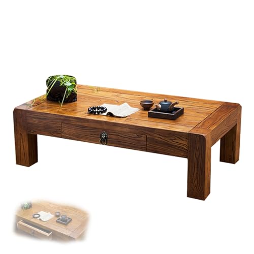 JINGSHIQIAOPL Rechteckiger Tatami-Couchtisch Aus Massivholz mit Schublade, 100 Kg Belastbar, Multifunktionaler Zen Teetisch für Das Meditations-Wohnzimmer(110x55x30cm/43x22x12in) von JINGSHIQIAOPL