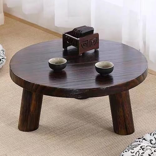 JINGSHIQIAOPL Runder Tatami-Couchtisch aus Massivholz, Japanischer Niedriger Tisch für Wohnzimmer, Meditation, Teezeremonie, Pflanzenständer(Brown,50x50cm/20x20in) von JINGSHIQIAOPL