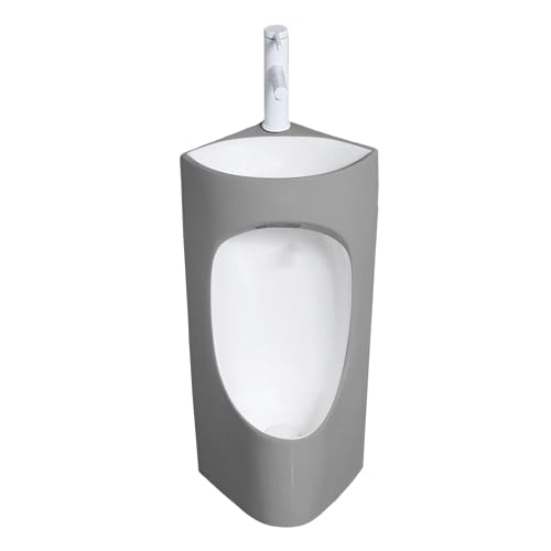 JINGSHIQIAOPL Wand Urinale, Eckurinale für Männer mit Integriertem Waschbecken, Spart Platz und Wasser, Keramik Pissoir mit Wasserhahn und Waschbecken(Gray) von JINGSHIQIAOPL