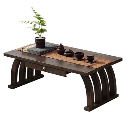 Japanischer Bambus Tatami-Couchtisch mit Schublade, Bodentisch mit Geschwungenen Beinen und Verstecktem Stauraum, Niedriger Tisch für Wohnzimmer, Meditation, Laptop-Schreibtisch(80cm/32in) von JINGSHIQIAOPL