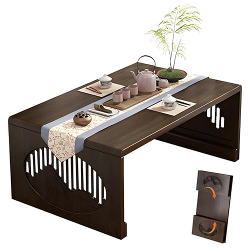 Klappbarer Tatami-Couchtisch, Japanischer Niedriger Tisch Aus Bambus mit Abgerundeten Ecken und Metallverschluss, Vintage Teetisch für Wohnzimmer, Schlafzimmer und Camping(70x40x30cm/28x16x12in) von JINGSHIQIAOPL