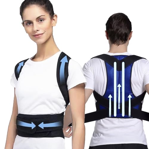 JINGSHUBO Rücken Geradehalter, Haltungskorrektur Rücken Damen und Herren, Back Posture Corrector, Lendenwirbelstütze Verstellbarer Rückenposenkorrektor (Blau, L) von JINGSHUBO